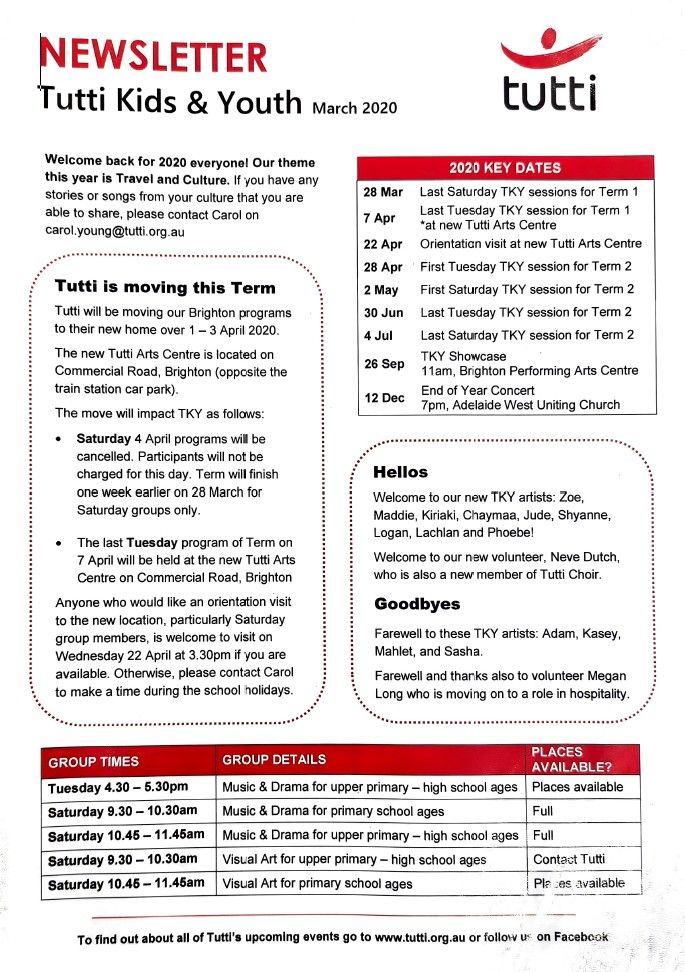 Image of "Tutti Arts - Tutti Kids - News - March 2020"
