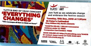 Image of Tutti Arts 'End of Year Concert- Everything Changes' 2015 Promotional Card