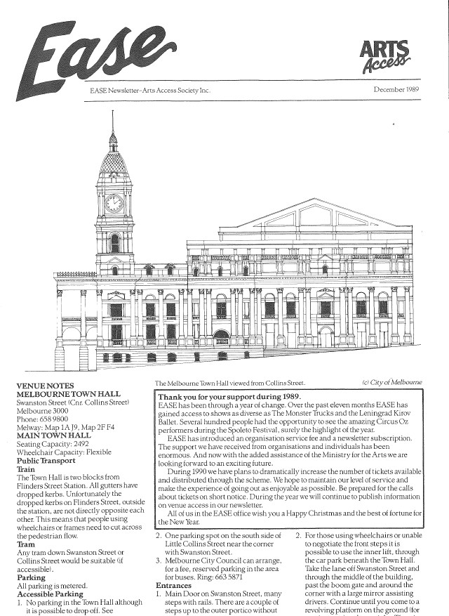 Image of Arts Access Victoria - Arts Access Society Inc. - EASE Entertainment Access Service Newsletter December 1989