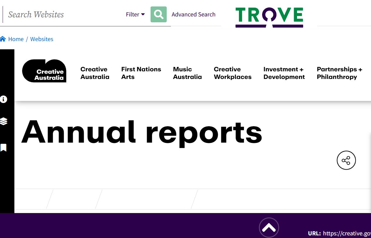 Image of Australia Council website - Annual Report 2017-18