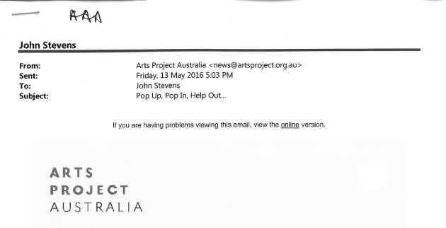 Image of Arts Project Australia - Pop Up Art Fair Email Promotional Flyer 13 March 2016