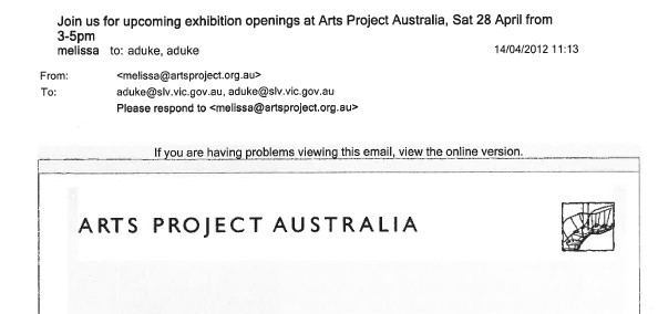 Image of Arts Project Australia - Classic Albums - Fulli Andrinopoulos Solo Exhibition 2014 - Email Promotional Flyer