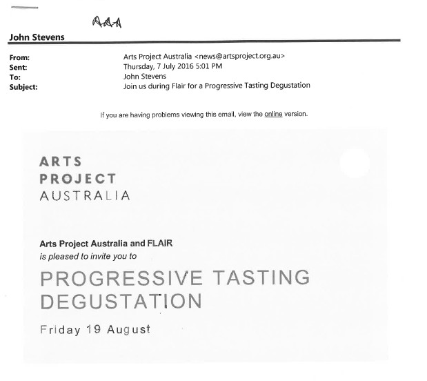 Image of "Arts Project Australia - Flair - Progressive Tasting Degustation 2016 - Email Promotional Flyer"
