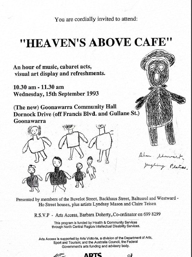 Image of Arts Access Victoria – Heavens About Café 1993 - Invitation - Promotional Flyer
