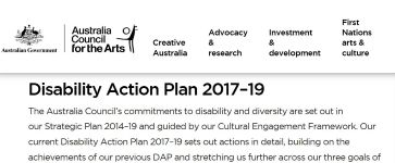 Image of Australia Council website - Australia Council Arts & Disability Action Plan 2017-2019
