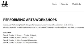 Image of Access Arts - Performing Arts workshops, webpage 2022