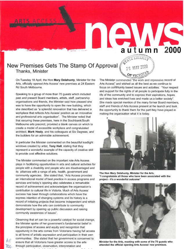 Image of Arts Access Victoria - Access Newsletter Autumn 2000