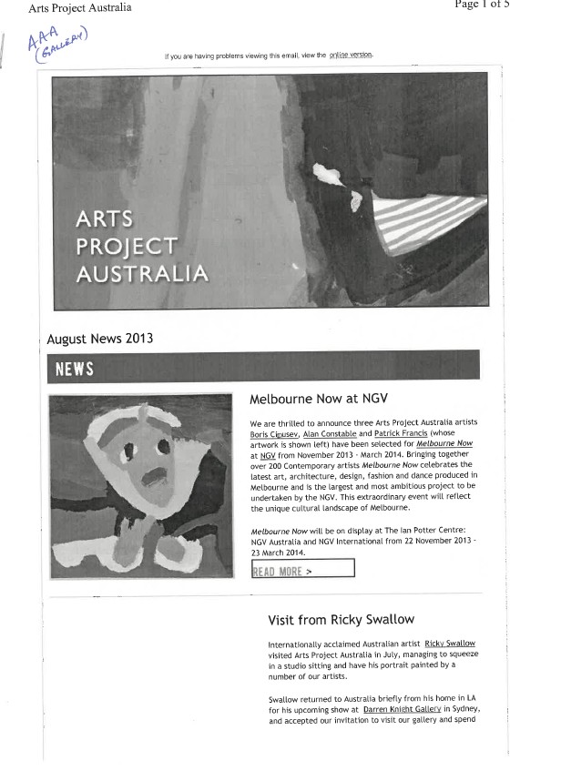Image of Arts Project Australia - ENews - 20130829