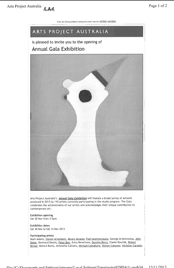 Image of Arts Project Australia - Annual Gala Exhibition 2013 - Email - Promotional Flyer