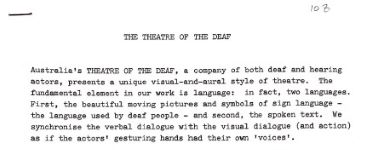 Image of Australian Theatre of The Deaf - HIstory, Current Work, and Fundamental Elements of the Theatre of The Deaf  - 1986