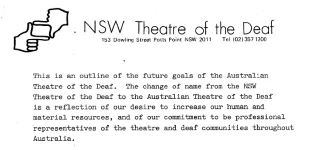 Image of New South Wales Theatre of the Deaf Future Goals 1982
