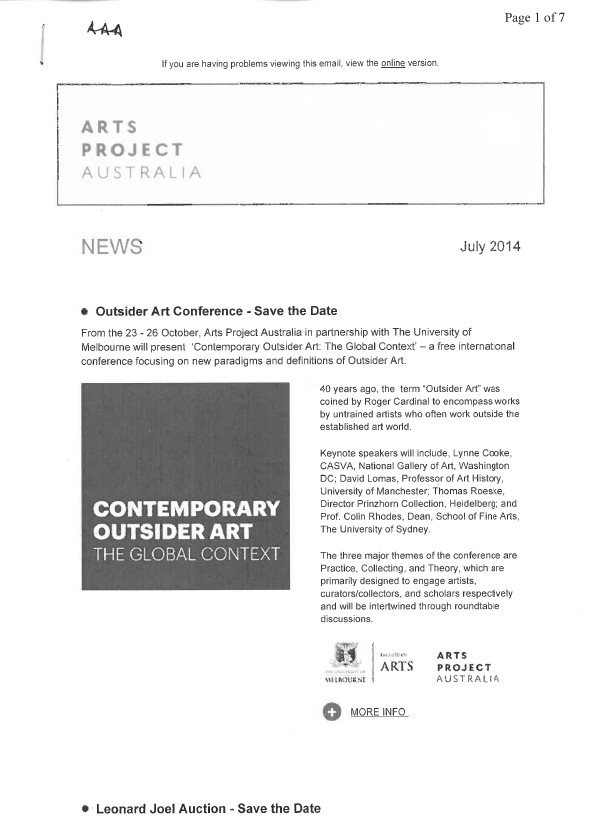 Image of Arts Project Australia - ENews - 20140722