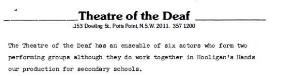 Image of Australian Theatre of The Deaf - NSW Theatre of the Deaf - Information 1982
