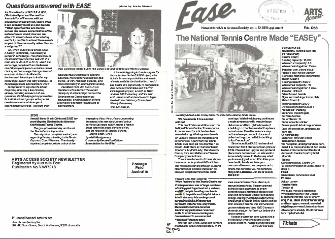 Image of Arts Access Victoria - Arts Access Society Inc.- EASE Entertainment Access Service Newsletter February 1988