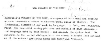 Image of Australian Theatre of The Deaf - HIstory, Current Work, and Fundamental Elements of the Theatre of The Deaf  - 1985