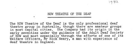 Image of Australian Theatre of The Deaf - NSW Theatre of the Deaf - History 1982