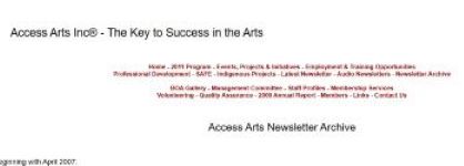 Image of Access Arts Newsletter Archive 2007-2011 webpage