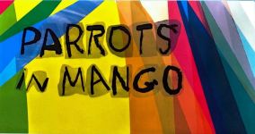 Image of Promotional Card for Tutti Arts 'Parrots in Mango' Exhibition as part of SALA 2017 (South Australian Living Arts Festival)