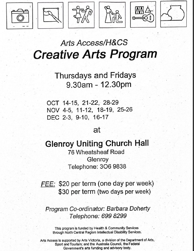 Arts Access Victoria - Creative Arts Program Glenroy - Promotional Flyer